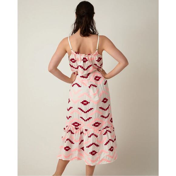 GREEK ARCHAIC KORI Dress Small‎ NWOT Midi Geometric Strap Embroidered Drop Waist - Picture 2 of 15